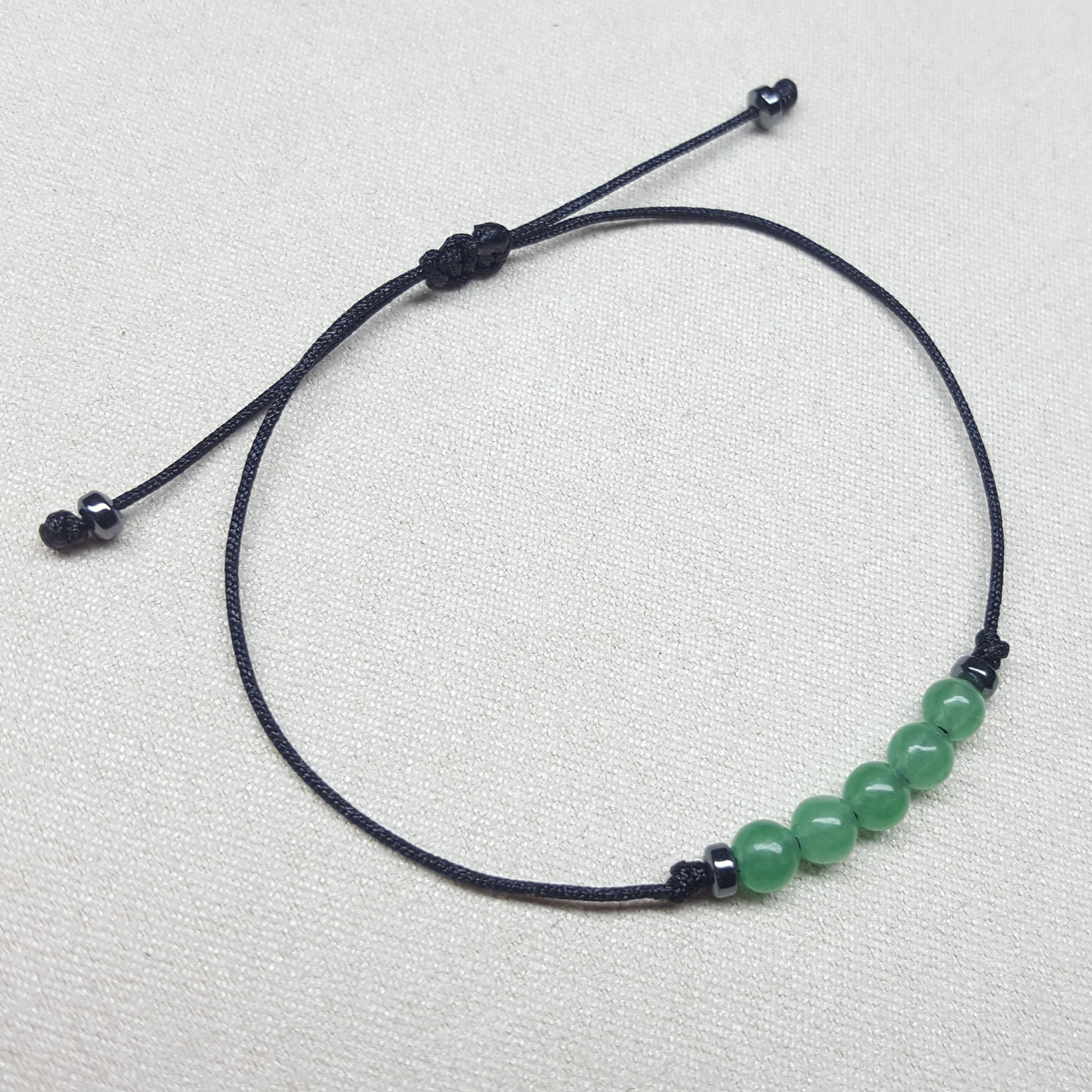 Green Aventurine crystals and black Hematite gemstones adjustable braided  polyester cord bracelet • MavenFair