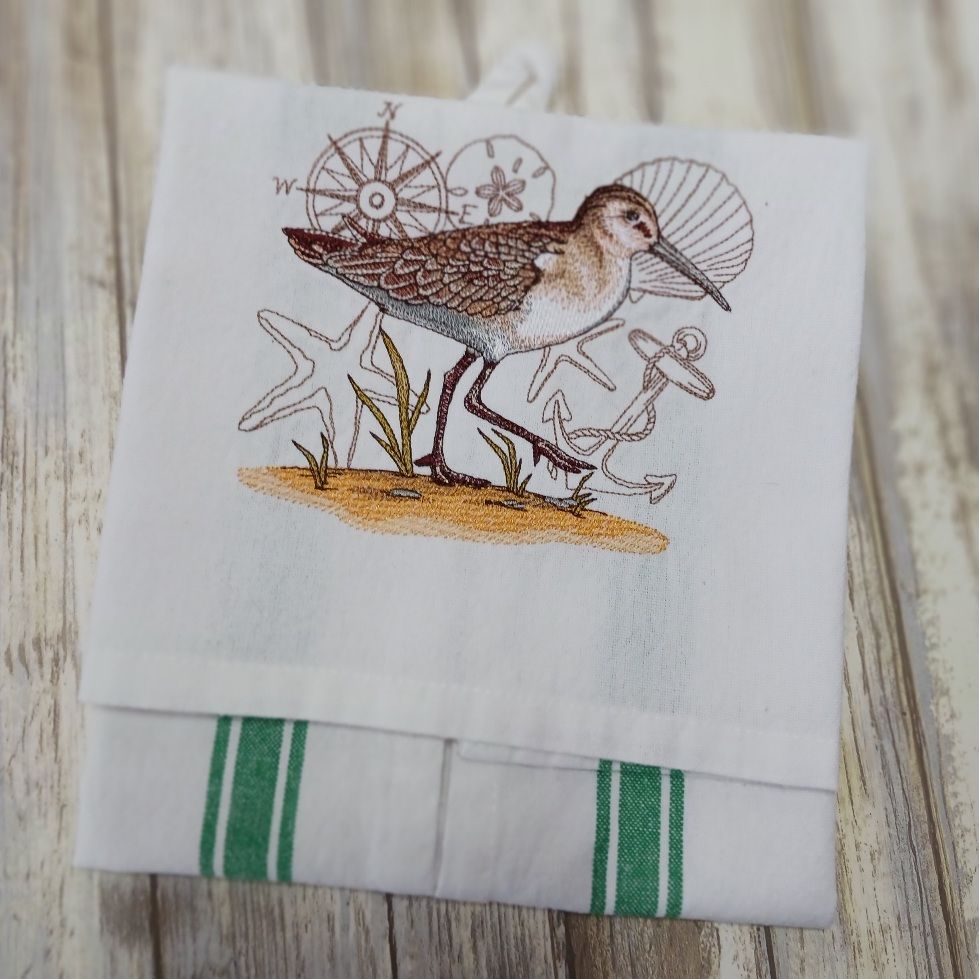 SEASIDE SANDPIPER MEDLEY - Embroidered Tea Towel Kitchen Towel Dish Towel •  MavenFair