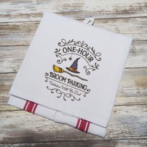 ONE HOUR BROOM PARKING - Embroidered Halloween Tea Towel Kitchen Towel Dish Towel (Copy)