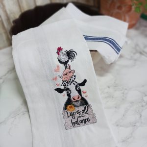LIFE IS ALL ABOUT BALANCE - Embroidered Tea Towel Kitchen Towel Dish Towel