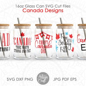 Canada 16oz glass can wrap SVG, Canada Eh, True north strong and free, Happy Canada Day