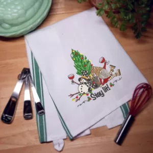 ❄️SNOWMAN AND GNOME STAY LIT WINE - Embroidered Kitchen Towel Dish Towel