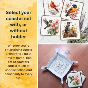 SPRING BIRDS - SELECT SET OF 4 COASTERS WITH or WITHOUT HOLDER