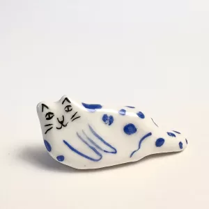 Tiny Blue Leopard Porcelain Cat