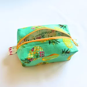 Tropical Pineapple Medium Boxy Notions Bag for Knitting, Crochet, Cross Stitch or Embroidery