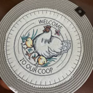 Welcome to our Coop 10.5 inch Rope Trivet Embroidered Treasure