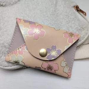 Cherry Blossom Sakura Leather Mini Envelope Snap Wallet