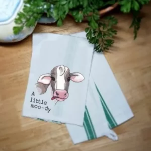 A LITTLE MOO-DY COW - Embroidered Kitchen Towel Dish Towel