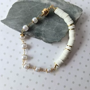 Half Pearls / Half Heishi Bracelet