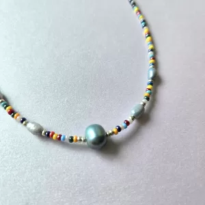 Multi-Coloured Bead and Pearl Necklace