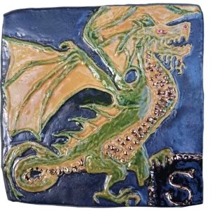 Ceramic Dragon Tiles 4″ x 4″ with Gold Highlights