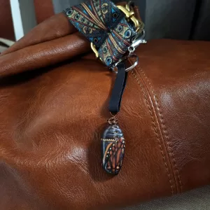 Monarch Chrysalis Clay Purse Charm with Leather Strap