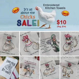 ⭐S.A.L.E ⭐ IT'S ALL ABOUT THE CHICKS 🐔 Embroidered Kitchen Towel