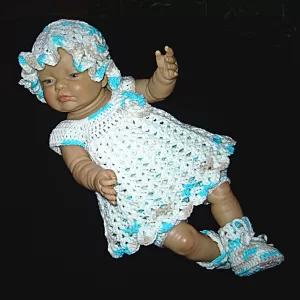 Dress set 0-3M for baby girl crocheted in white and multi-colours ready to ship