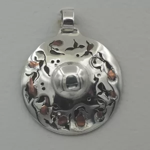 Shield Garden -Round Sterling Silver over Copper Pendant, part of Garden Party Series