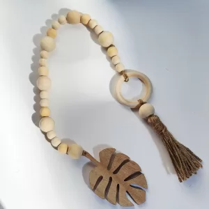 Wood Bead Garland with Wood Leaf