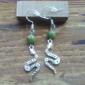 925 Silver Jade Gemstone Snake Earrings