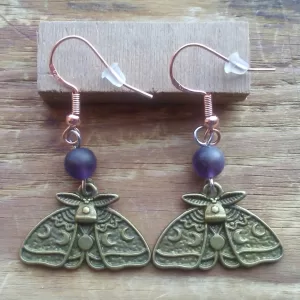 Gold plated 925 Silver Amethyst Gemstone Moth Earrings