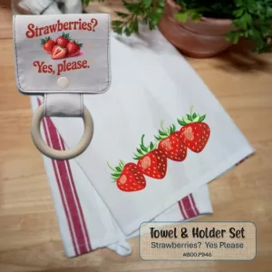 TOWEL & HOLDER SET ✤ STRAWBERRIES? YES PLEASE kitchen decor, kitchen towel and towel holder