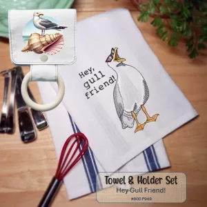 TOWEL & HOLDER SET ✤ HEY GULL FRIEND! - kitchen decor, kitchen towel and towel holder,