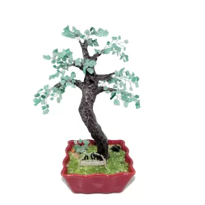 10" Handmade Green Aventurine Bonsai with Bench - Green Gemstone Wire Tree Unique Gift