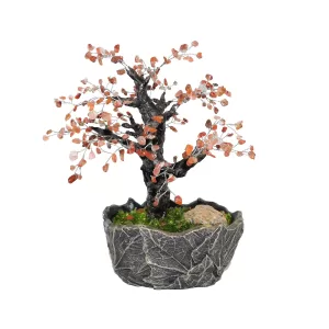 9.5" Handmade Carnelian Maple Bonsai: Fall Office Home Decor - Gemstone Wire Tree