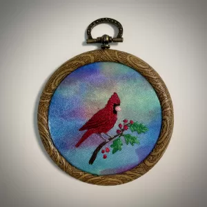 Embroidered Bird Decoration; cardinal