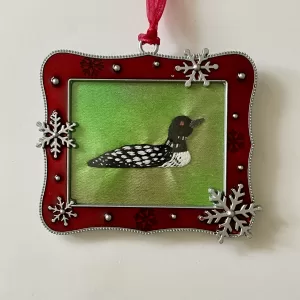 Embroidered bird ornament; Loon