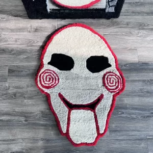 Saw Mask Halloween Rug – 1-of-1 Handmade Tufted Art Rug