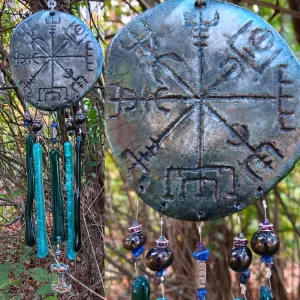 Vegvisir Glass & Ceramic Galdrastafur Viking Wind Chime Raku Fired