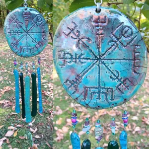 Vegvisir Glass & Ceramic Galdrastafur Viking Wind Chime Raku Fired .2