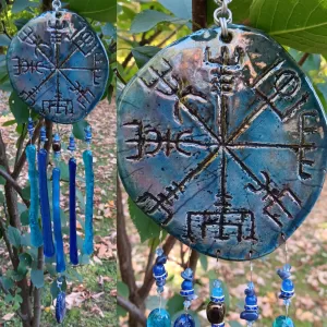 Vegvisir Glass & Ceramic Galdrastafur Viking Wind Chime Raku Fired .3