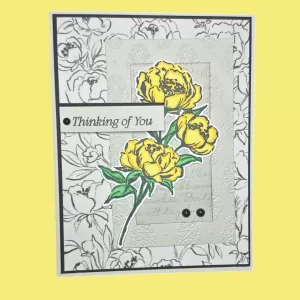 Elegant Thinking of You Card – Soft Yellow Floral Card with Damask Frame