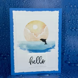 Tranquil Moonlit Lake Greeting Card with Dolphin - Say Hello