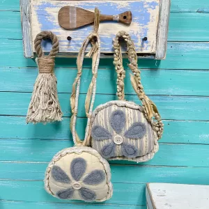 Two Vintage Quilt Sand Dollars With Shell Hangers: West Coast Style House Decor By CastawaysHall