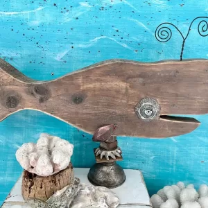 Rustic Wood Whale Sculpture: Coastal Country Style Assemblage Art By CastawaysHall