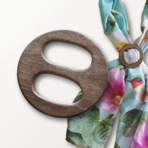 Grey Beige Wood Scarf Ring