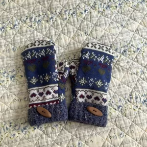 Blue Handmade Upcycled Sweater Mittens, Fleece Lined, Medium
