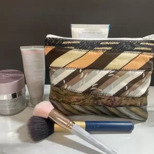 Handmade Repurposed Vintage Tie Makeup Bag in brown and beige