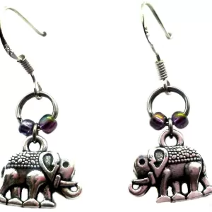 925 Silver Platinum and Copper Elephant Charm Earrings Earrings