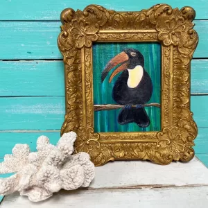 Original Toucan Painting: Exotic Bird Wall Art in Ornate Gold Frame By CastawaysHall