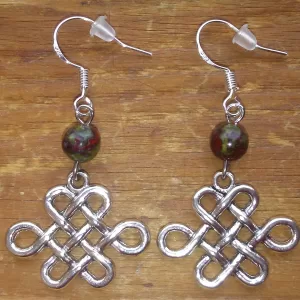 925 Silver Celtic Love Knot Dragon Blood Jasper Earrings