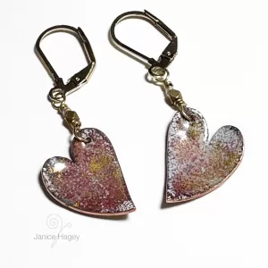 Pink and Gold Luster Enamel Heart Earrings