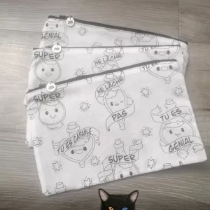 Pencil Case, Colorable, pencil case, case for kids, washable,100% cotton, French, Exclusive
