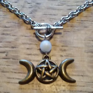 Triple Moon Goddess Drop Choker w. Moonstone Gemstone