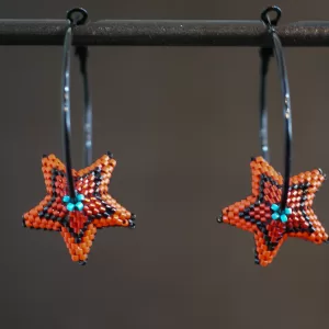 Geometric Beadwork Star Hoop Earrings